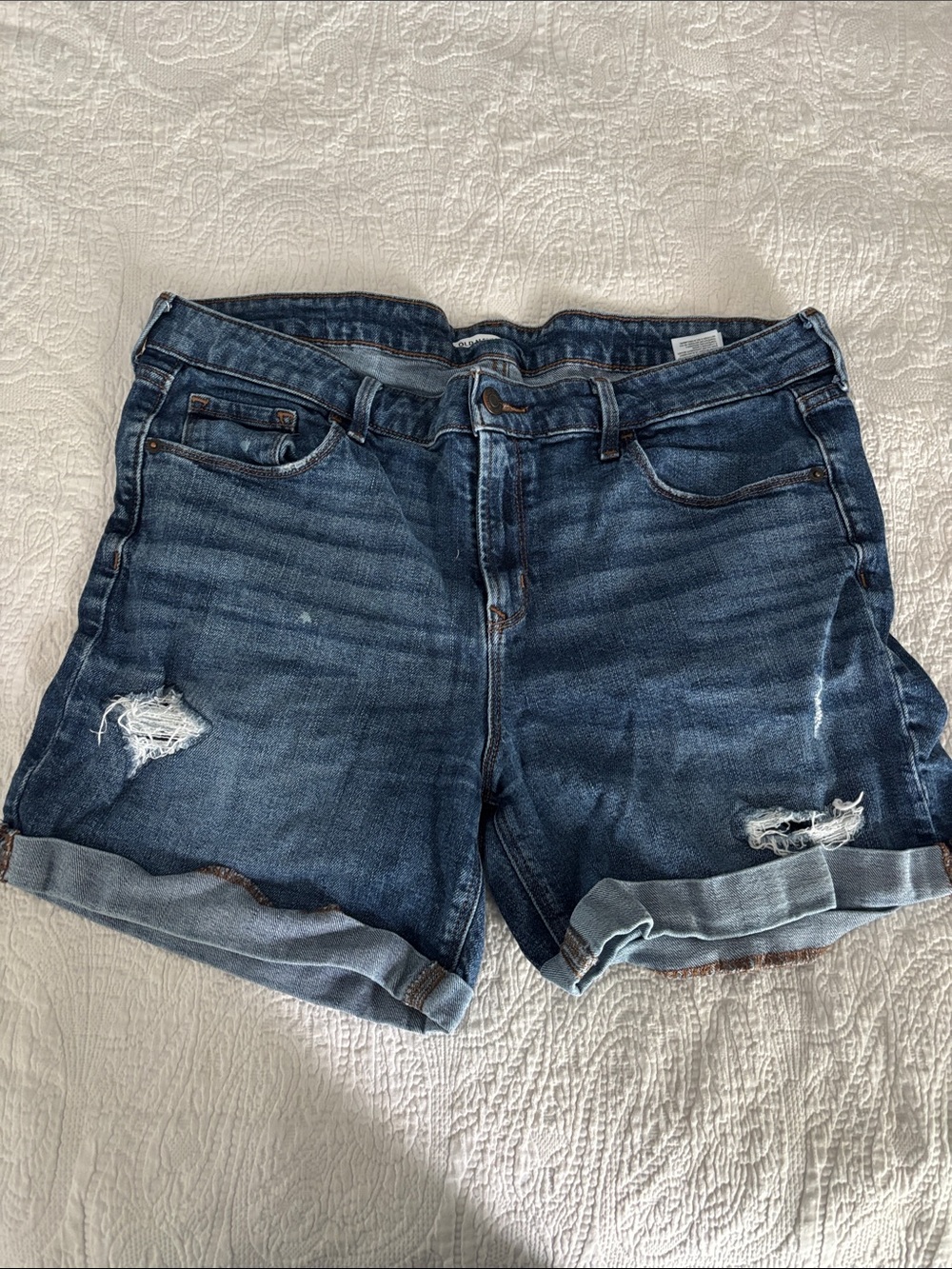 Old Navy Dark Blue Distressed Rolled Cuff Jean Shorts